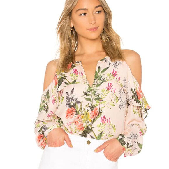 Parker Suzette Pink Floral Open Shoulder Silk Blouse - Size XS - Picture 1 of 6